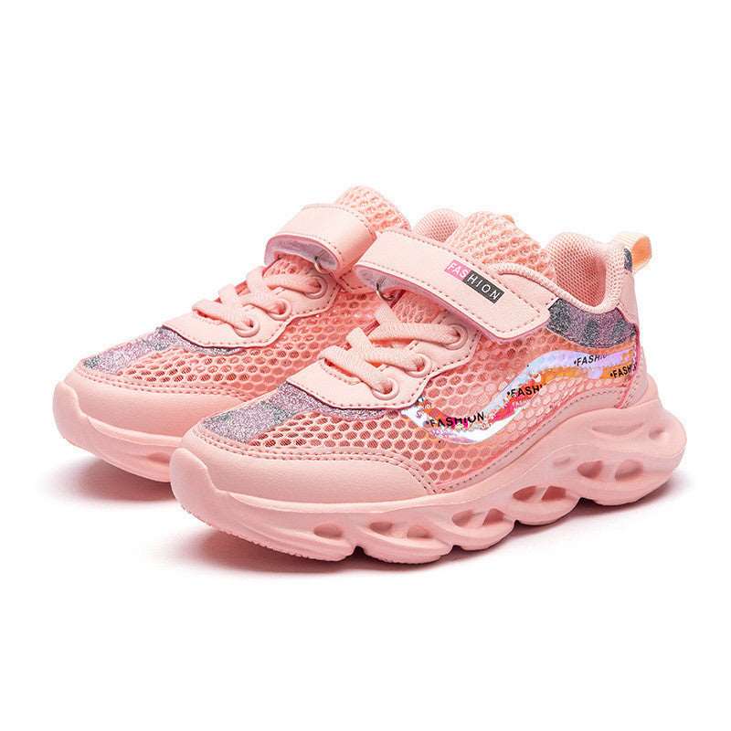 Three-layer mesh girls sneakers Hollow orange pink