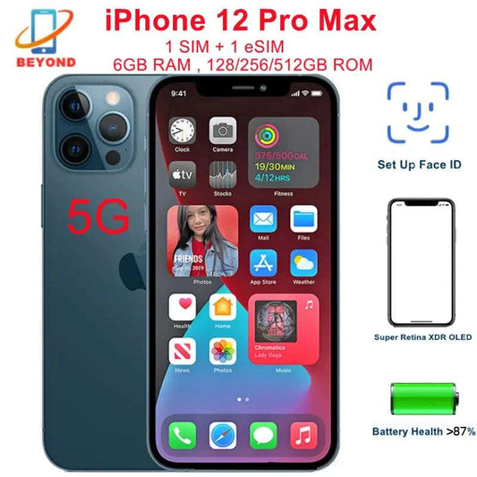 Apple iPhone 12 Pro Max 128/256/512GB ROM 6.7" OLED RAM 6GB A14 Bionic IOS Face ID NFC Unlocked 5G 98% New Cell Phone