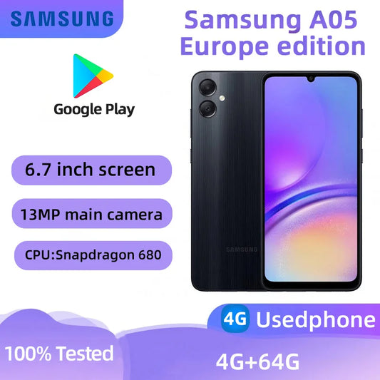 Samsung Galaxy A05 4g Europe Smartphone Snapdragon 680 6.7-inches Screen 4RAM 64GB Android Original Used Phone