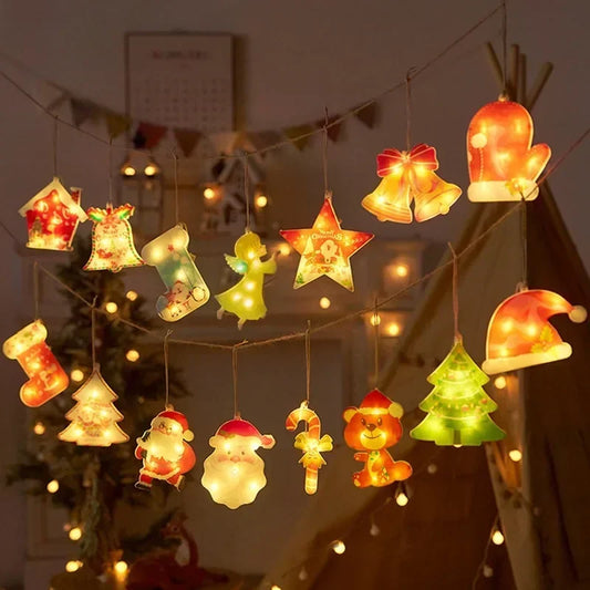 Christmas Night Light Window Lamp Hanging Ornament Santa Claus Decoration Lights Star Snowman Indoor Lights Outdoor Tree Decor